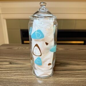 MCM Atomic Amoeba Boomerang Apothecary Jar w/Lid-Teal/Gold-Federal Glass Co